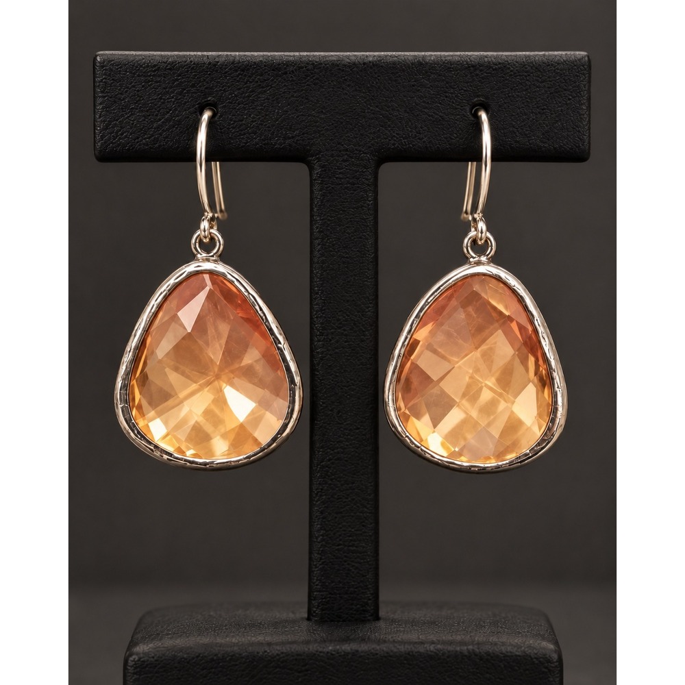 Sterling Silver 925 Thailand Amber Champagne Faceted Teardrop Drop Earrings